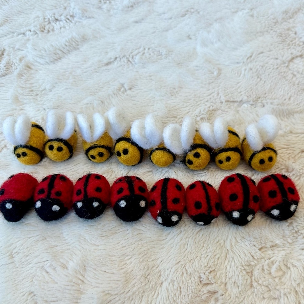 Felt Bees and Ladybugs (Set of 8) Sensory Toys Learning Homeschool Educational